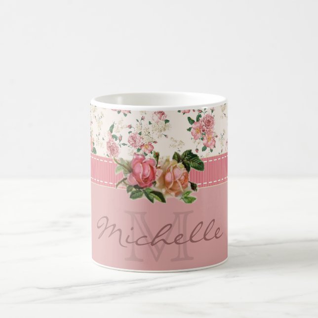 Shabby Chic Custom Name & Monogram Floral Coffee Mug (Center)