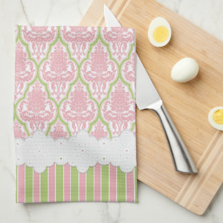 Shabby Chic Damask Pink & Green Tea Tea Towel