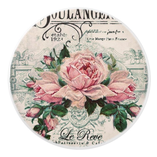 shabby chic, decoupage, victorian, french chic, pa ceramic knob (Front)