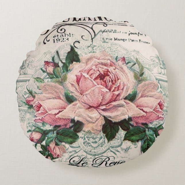 shabby chic, decoupage, victorian, french chic, pa round cushion (Front)
