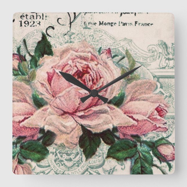 shabby chic, decoupage, victorian, french chic, pa square wall clock (Front)