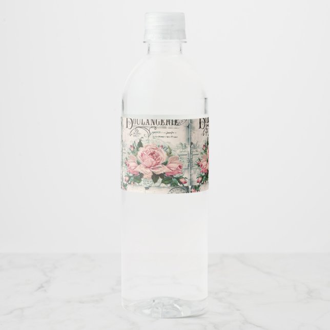 shabby chic, decoupage, victorian, french chic, pa water bottle label (Front)