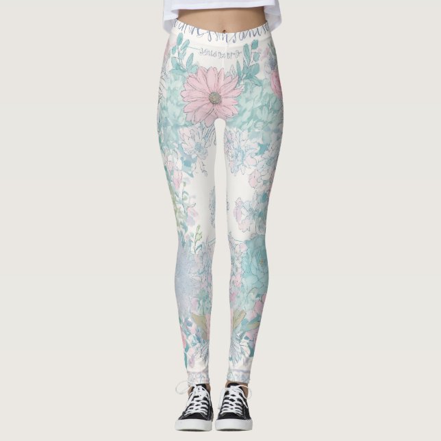 shabby chic dreamy mist pastel colours junk journa leggings (Front)