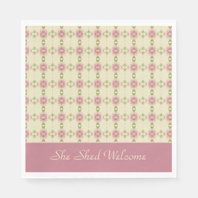 Shabby Chic Dusty Rose Floral Patterned Napkin (Front)