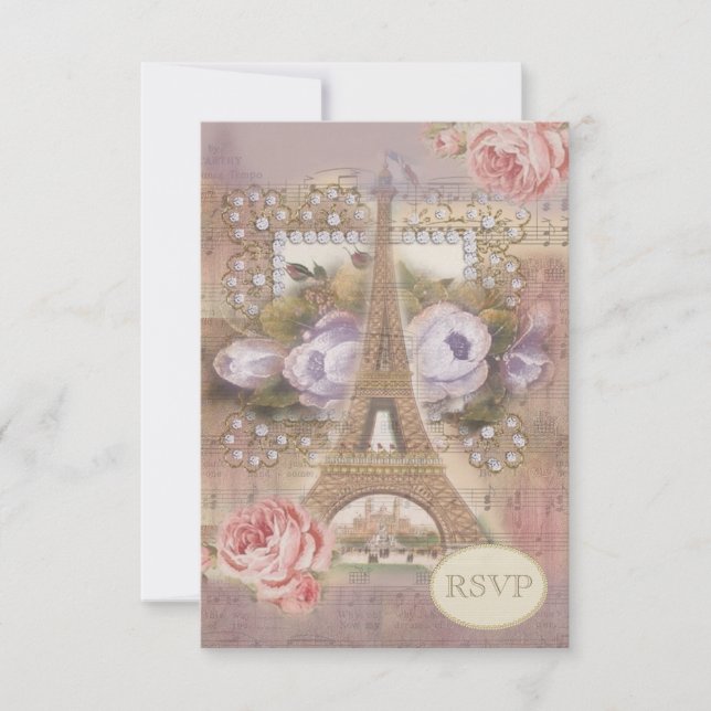 Shabby Chic Eiffel Tower RSVP Card (Front)