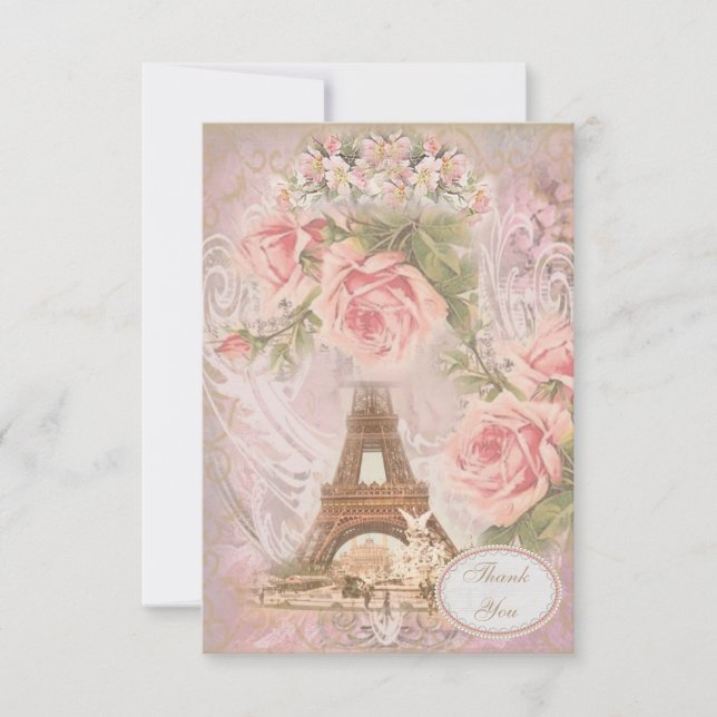 Shabby Chic Eiffel Tower Thank You Wedding Card (Front)