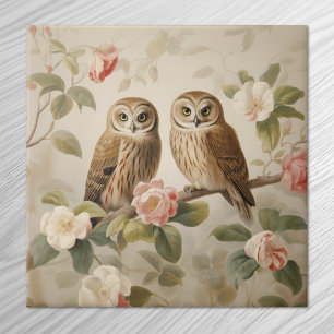Shabby Chic Elegant Owls Ceramic Tile
