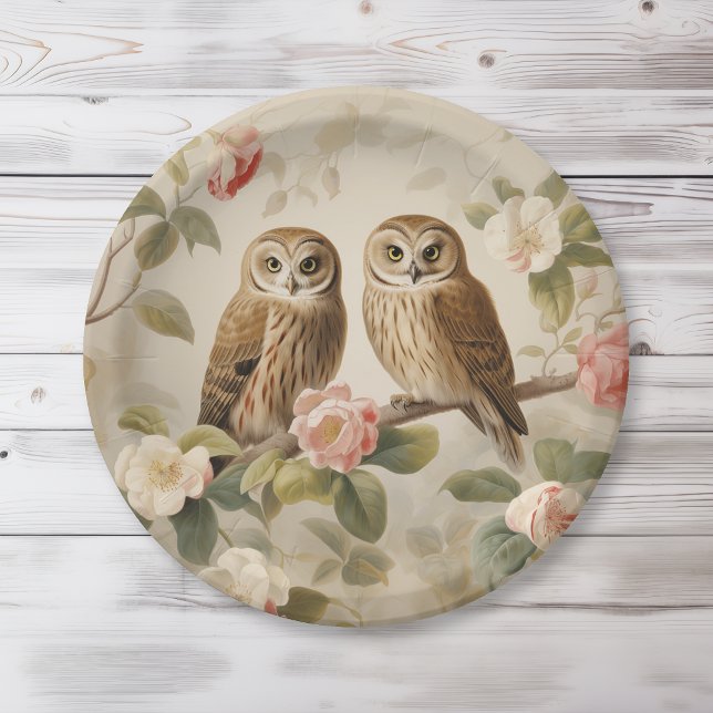 Shabby Chic Elegant Owls Paper Plate (Creator Uploaded)