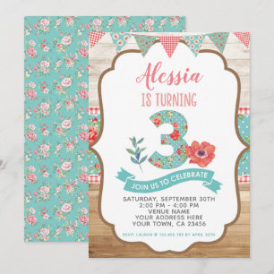 Shabby Chic Floral 3rd Birthday Invitation