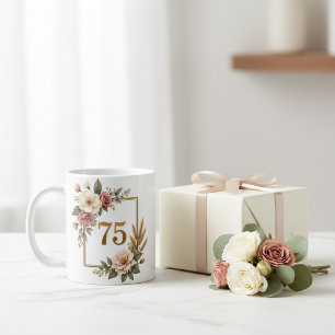 Shabby Chic Floral 75th Birthday Custom Gold Frame Coffee Mug