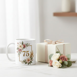 Shabby Chic Floral 75th Birthday Custom Gold Frame Coffee Mug