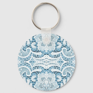 Shabby Chic Floral aqua blue bohemian chic lace Key Ring
