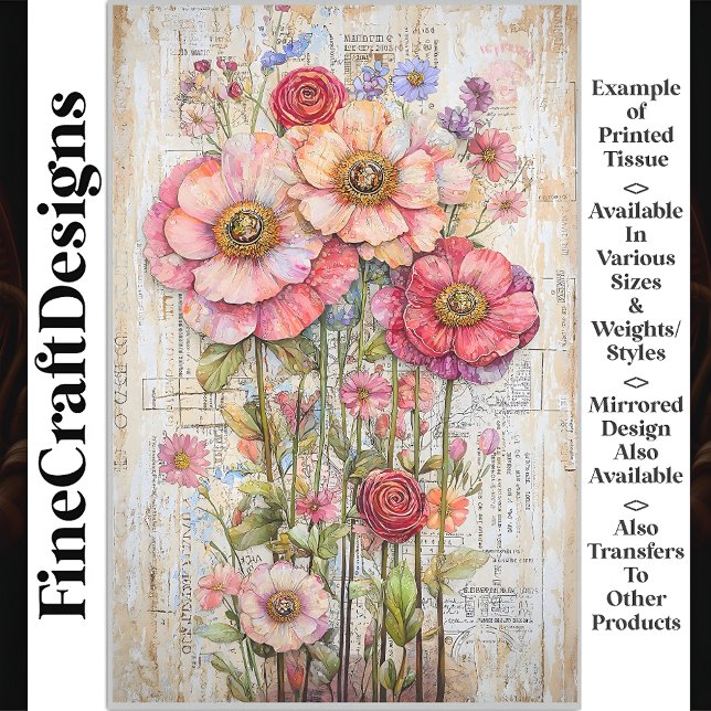 Shabby Chic Floral Ephemera Pink Red S7L Decoupage Tissue Paper (Creator Uploaded)