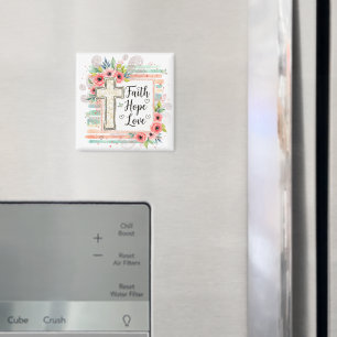 Shabby Chic floral Faith Hope Love Magnet