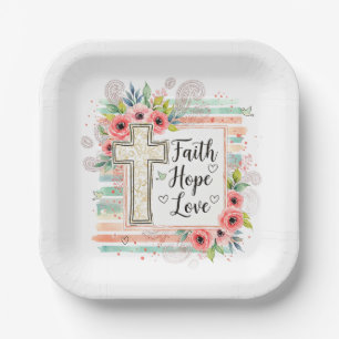 Shabby Chic floral Faith Hope Love Paper Plate