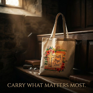 Shabby Chic floral Faith Hope Love Tote Bag