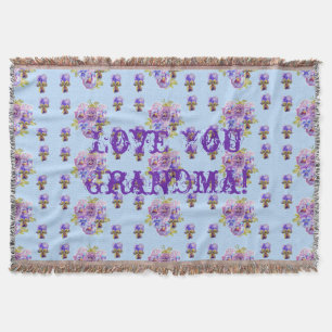 Shabby Chic Floral Love You Grandma Throw Rug