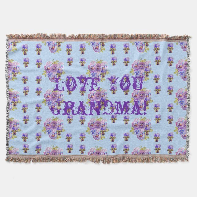 Shabby Chic Floral Love You Grandma Throw Rug Blanket (Front)