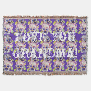 Shabby Chic Floral Love You Grandma Throw Rug Blanket