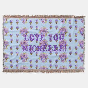 Shabby Chic Floral Love You Wife's Name Throw Rug