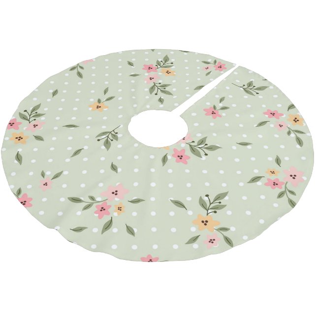 Shabby Chic Floral Pastel Green Mix Brushed Polyester Tree Skirt (Angled)