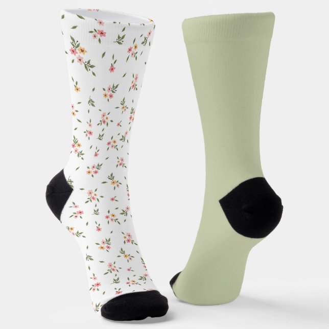 Shabby Chic Floral Pastel Green Odd mismatch Socks (Angled)