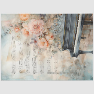 Shabby chic floral piano music notes ephemera tissue paper