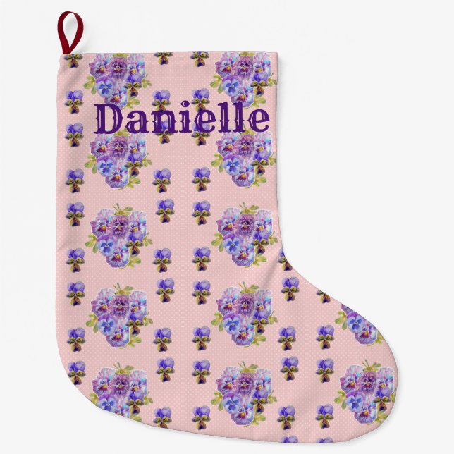 Shabby Chic Floral Polka Dot Christmas Stocking (Front)
