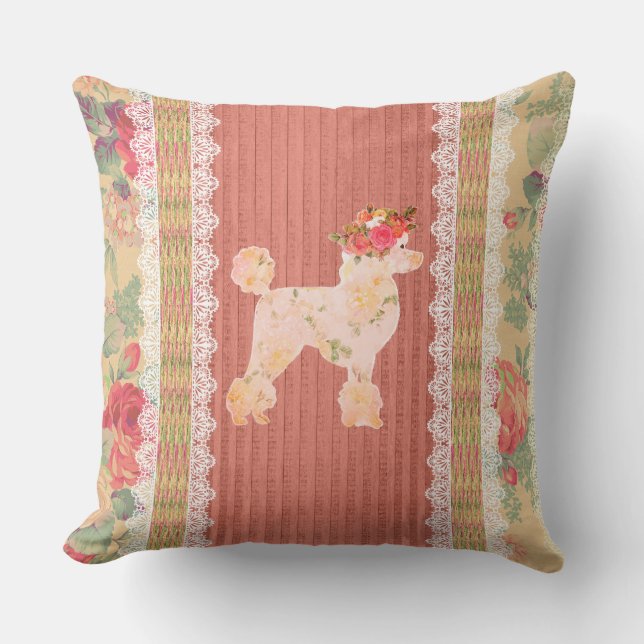 Shabby Chic Floral Poodle With Roses  Cushion (Front)