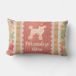 Shabby Chic Floral Poodle With Roses  Lumbar Cushion