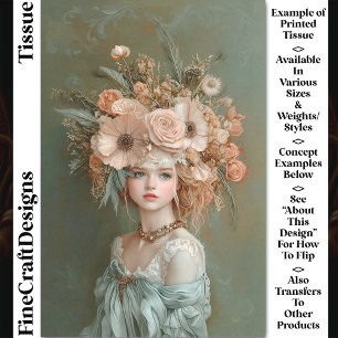 Shabby Chic Floral Portrait, Peach CN1 Decoupage Tissue Paper