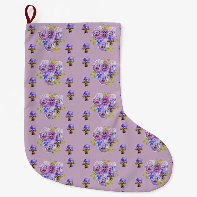 Shabby Chic Floral Purple lilac Christmas Stocking (Front)
