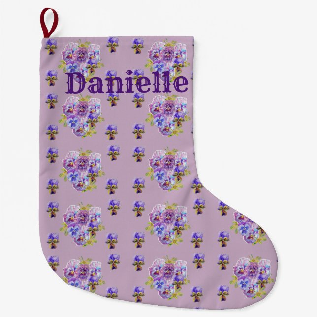 Shabby Chic Floral Purple lilac Christmas Stocking (Front)