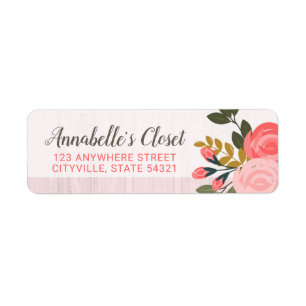 Shabby Chic Floral Rose Blush Pink Return Address Label
