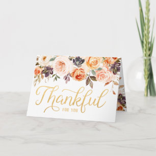 Shabby Chic Floral Rose Thankful Greeting Card