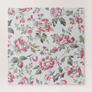 Shabby Chic Floral Roses Pattern Jigsaw Puzzle