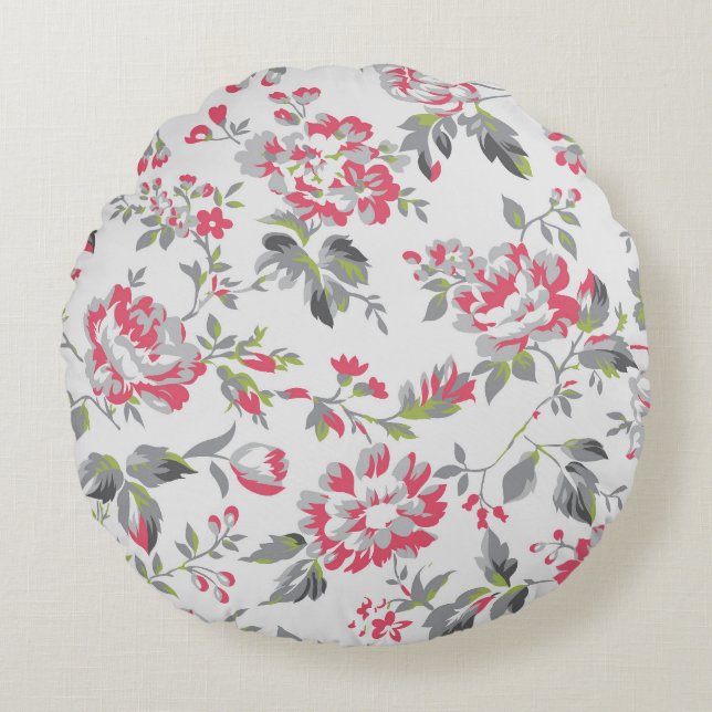 Shabby Chic Floral Roses Pattern Round Cushion (Front)