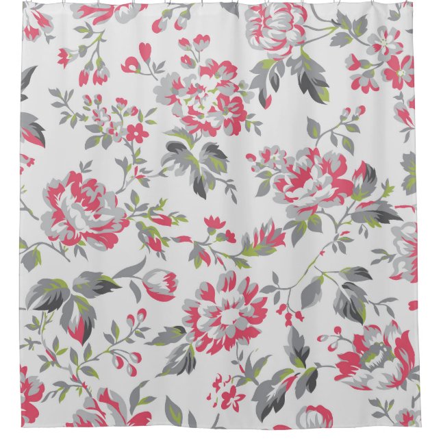 Shabby Chic Floral Roses Pattern Shower Curtain (Front)