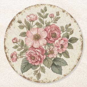Shabby Chic Floral Round Paper Coaster