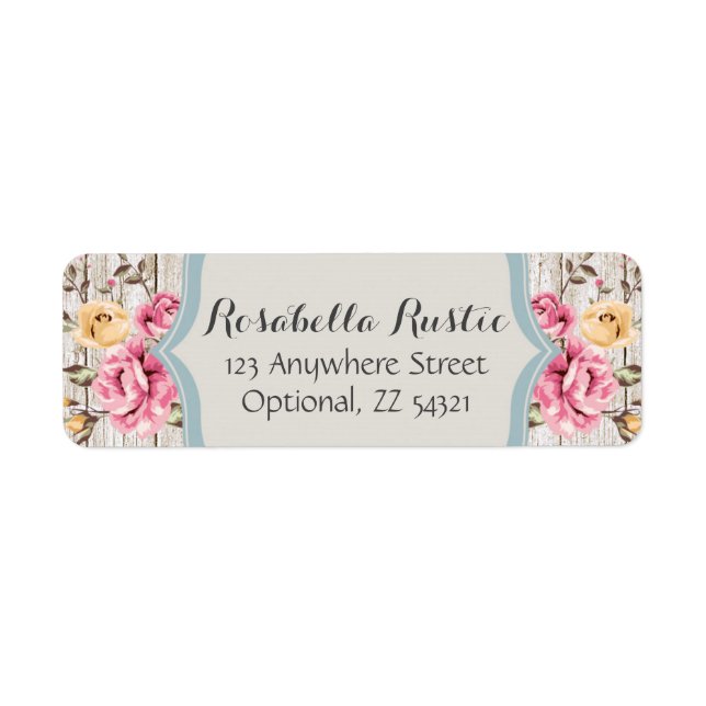 Shabby Chic Floral Rustic Wood Return Address Label (Front)