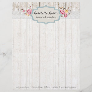 Shabby Chic Floral Rustic Wood & Vintage Lace Customized Letterhead