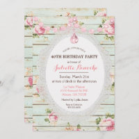 Shabby Chic Floral Wood Birthday Invitation