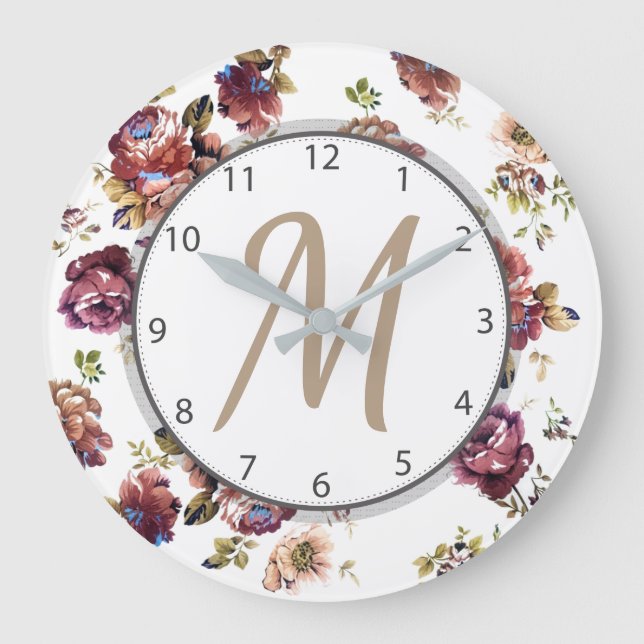Shabby Chic Florals - Personalised Large Clock (Front)