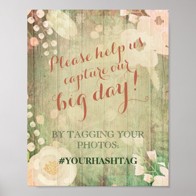 Shabby Chic Florals | Wedding Photos Hashtag Poster (Front)