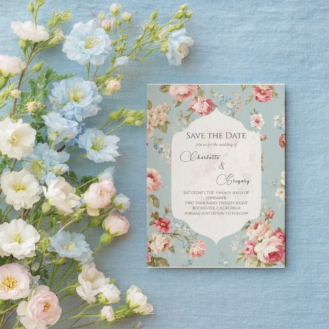 Shabby Chic florals wedding Save the Date Announcement Postcard (Creator Uploaded)