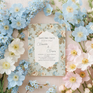 Shabby Chic florals wedding Save the Date Announcement Postcard