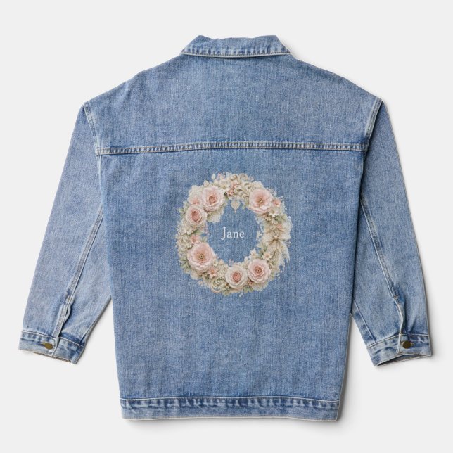 shabby chic flower wreath monogram jeans jacket  (Back)