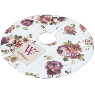 Shabby Chic Flowers on White - Personalised Brushed Polyester Tree Skirt