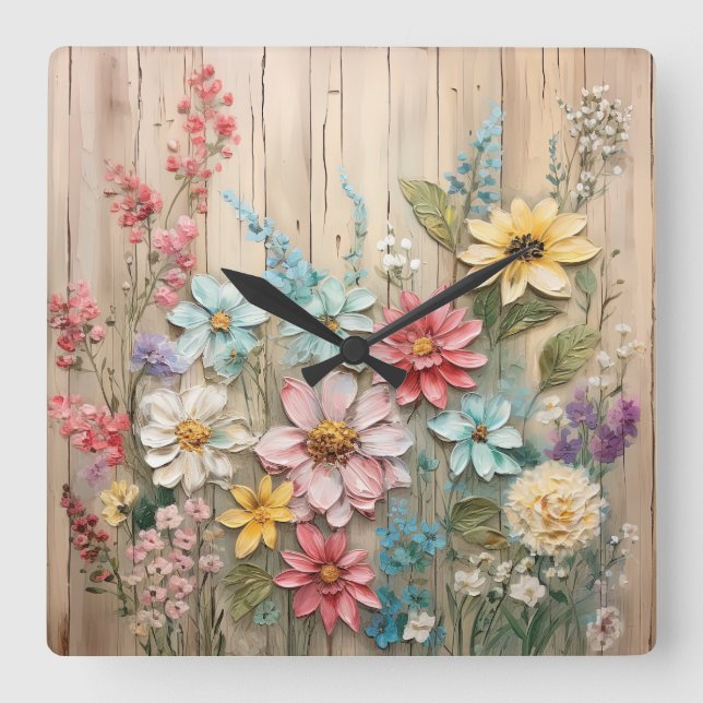 Shabby Chic Flowers Wall Clock (Front)