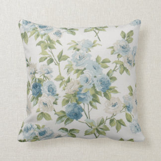Shabby Chic Flowers Watercolor Roses Blue Floral Cushion